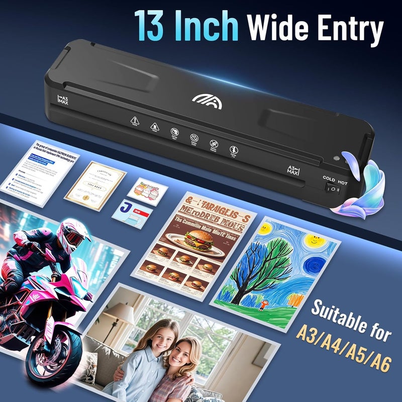 Raycial 13 Inch Laminator Machine with 50 Laminating Sheets, Fast Warm-Up No Jam A3 Laminator, 11x17 Cold & Thermal Laminating Machine for Home School Office - Image 4